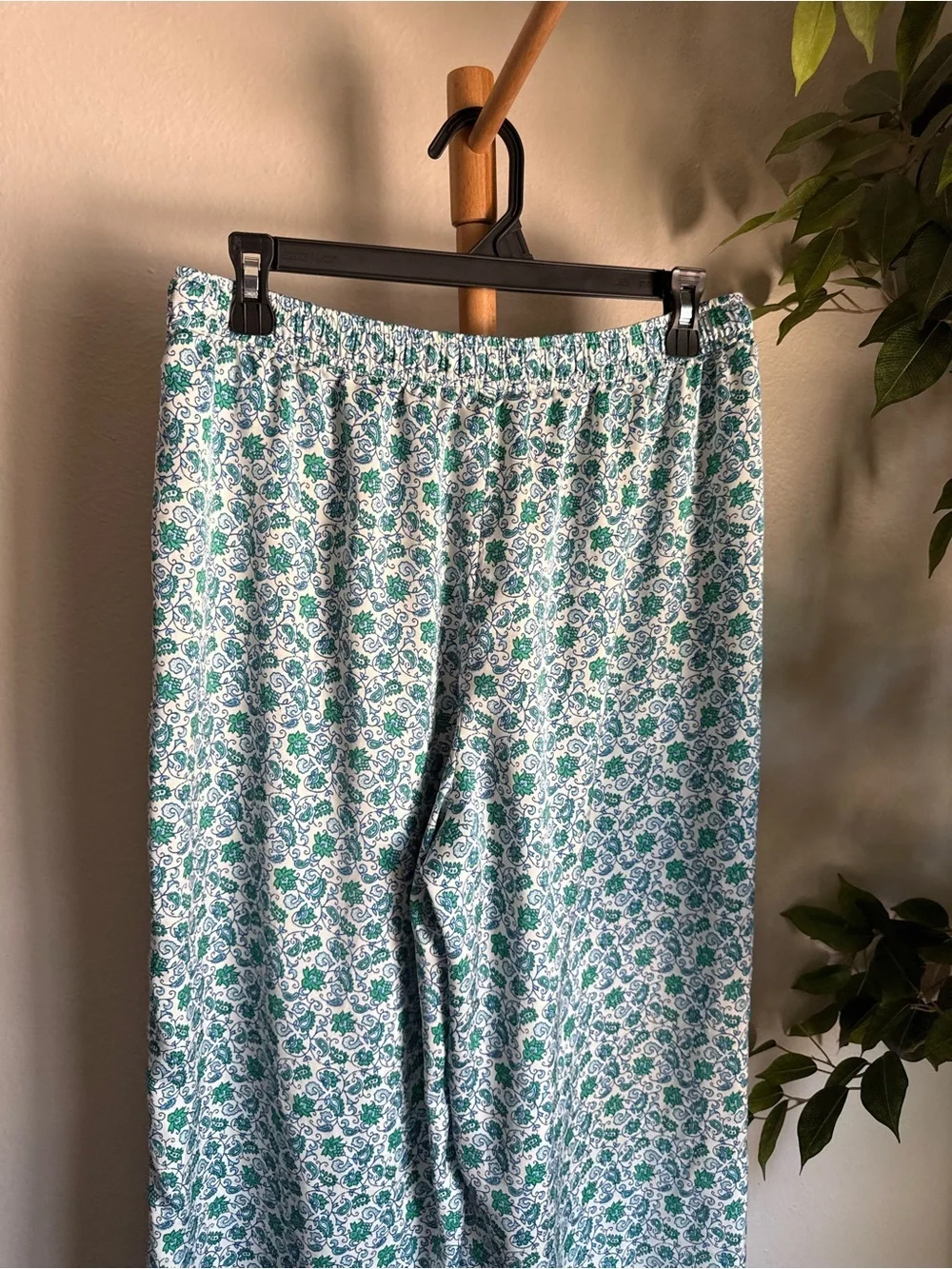 J.Crew Blue Boho Patterned Pull On High Rise Wide Leg Silk Pants Size Medium
